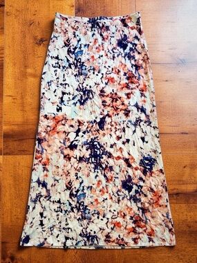 a.n.a Abstract Maxi Skirt in Cream, Navy & Coral